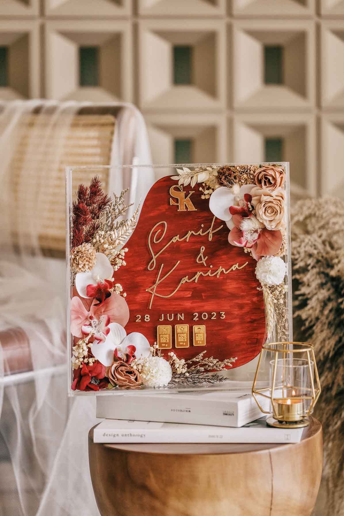 Frame Mas Kahwin Classic Ruby Red Gold 3D frame